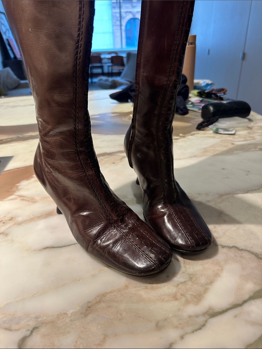 CNC Costume National Brown Leather Knee-High Heeled Boots